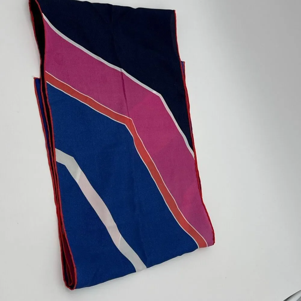 Vintage 80s Oblong Scarf 67x11 Pink Blue Red Stripe Colorblock Mod Long Neck Wra